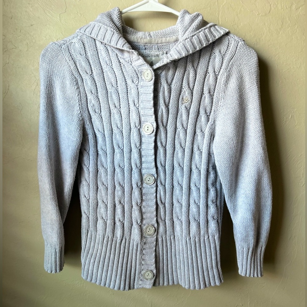 Aerie Baby Blue Hooded Button Up Chunky Knit Sweater | L